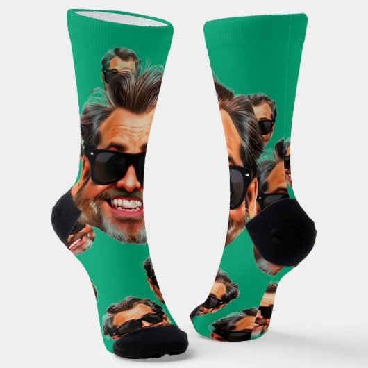 Custom Funny Face Photo All Over Socks Moss Green Socken (Gewinkelt)