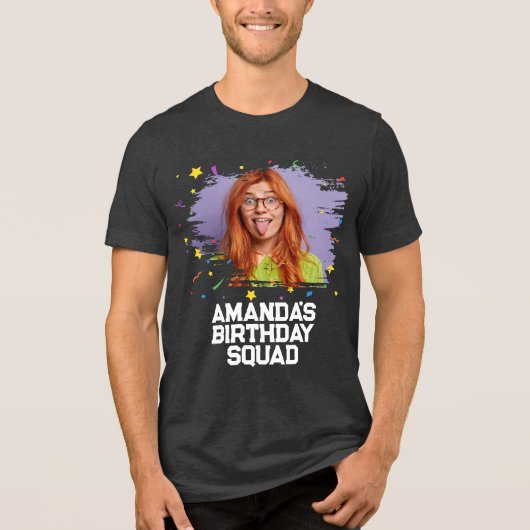 Custom Funny Face Picture Birthday Party Matching Tri-Blend Shirt (Vorderseite)