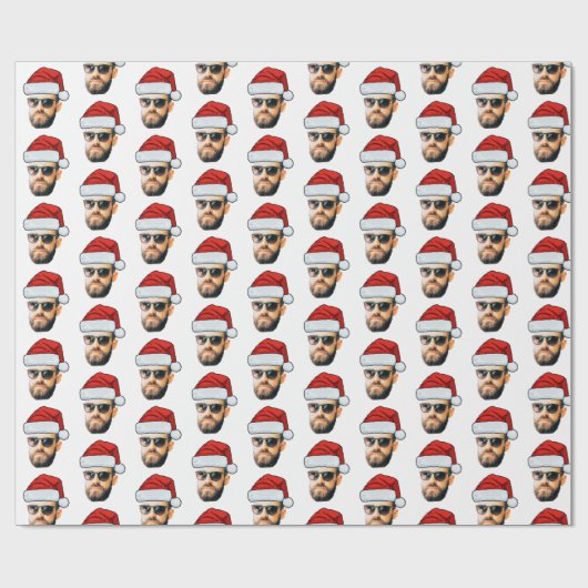 Custom Funny Face Santa Hat Photo Christmas Gift Geschenkpapier (Flach)