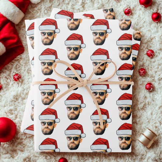 Custom Funny Face Santa Hat Photo Christmas Gift Geschenkpapier Set