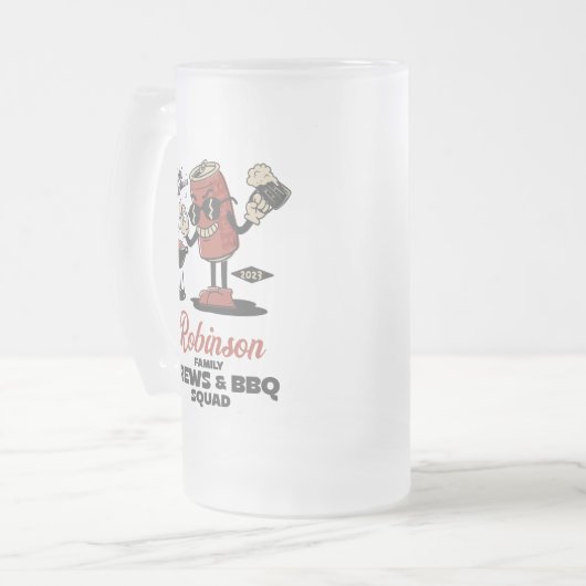 Custom Funny Family Barbeque Group Matching Mattglas Bierglas (Vorderseite Links)