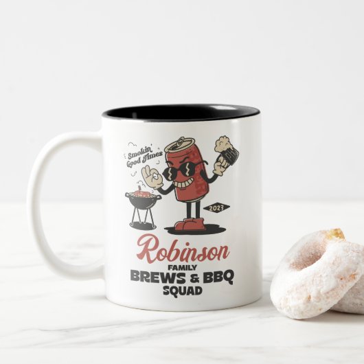 Custom Funny Family Barbeque Group Matching Zweifarbige Tasse (Mit Donut)