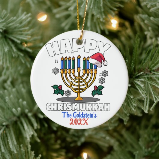 Custom Funny Happy Chrismukkah Happy Hanukkah Keramik Ornament (Baum)