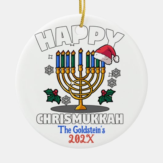 Custom Funny Happy Chrismukkah Happy Hanukkah Keramik Ornament (Vorne)