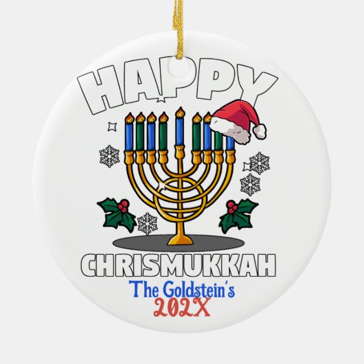 Custom Funny Happy Chrismukkah Happy Hanukkah Keramik Ornament (Hinten)