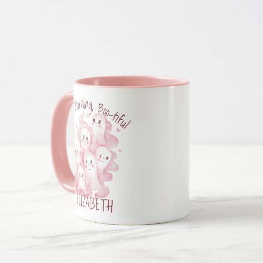 Custom Funny Niedlich Romantic Pink Ghosts Hallowe Tasse (Vorderseite Links)