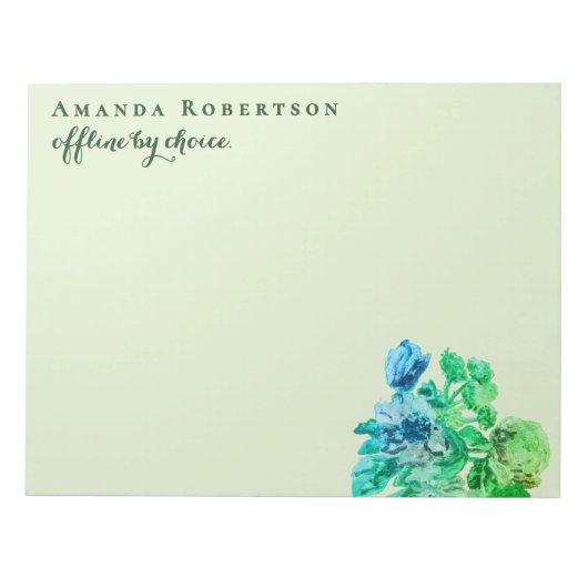 Custom Funny Pastel Green Watercolor Flowers Chic Notizblock (Vorderseite)
