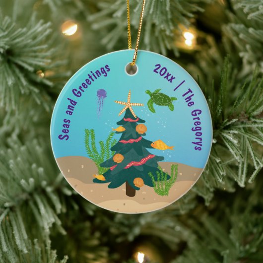 Custom Funny Seas and Greetings Ocean Holiday 2024 Keramik Ornament (Baum)