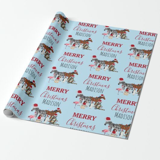 Custom Funny Weihnachtstiere Weihnachtsmannmützen Geschenkpapier (Ungerollt)