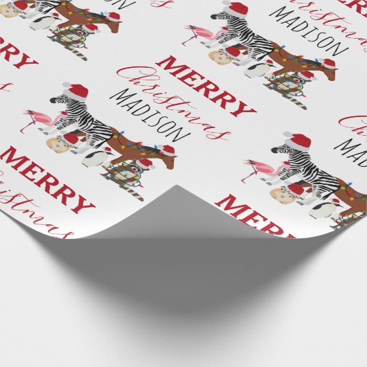 Custom Funny Weihnachtstiere Weihnachtsmannmützen Geschenkpapier (Ecke)