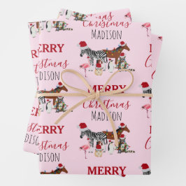 Custom Funny Weihnachtstiere Weihnachtsmannmützen Geschenkpapier Set