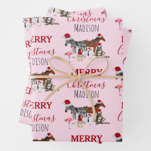Custom Funny Weihnachtstiere Weihnachtsmannmützen Geschenkpapier Set