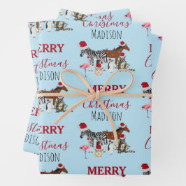 Custom Funny Weihnachtstiere Weihnachtsmannmützen Geschenkpapier Set