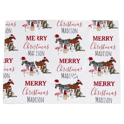 Custom Funny Weihnachtstiere Weihnachtsmannmützen  Große Geschenktüte (Vorderseite)