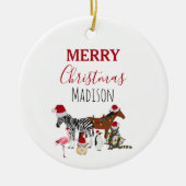 Custom Funny Weihnachtstiere Weihnachtsmannmützen Keramik Ornament (Vorne)