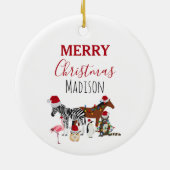 Custom Funny Weihnachtstiere Weihnachtsmannmützen Keramik Ornament (Hinten)