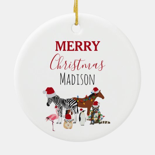 Custom Funny Weihnachtstiere Weihnachtsmannmützen  Keramik Ornament (Hinten)