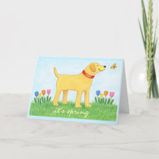 Custom Funny Yellow Dog Spring Greeting Card Karte