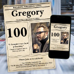 Custom Funny Zitat Retro Zeitung 100. Geburtstag Einladung<br><div class="desc">👉 Lächeln Sie mit dieser phantastischen Retro-Zeitung im Stil des 100. Geburtstags! Vollkommen mit einem lustigen Zitat und Foto, werden Sie sicher sein, Set Ihre Feier über der Erholung! #zazzlemade - Klicken Sie einfach, um dieses Design zu personalisieren 🔥 Mein Versprechen - Dieses Design ist einzigartig - Es wurde mit...</div>