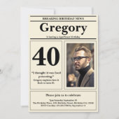 Custom Funny Zitat Retro Zeitung 40. Geburtstag Einladung (Vorderseite)