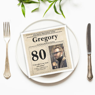 Custom Funny Zitat Retro Zeitung 80. Geburtstag Serviette