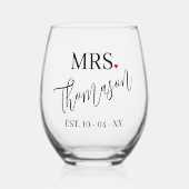 Custom Future Frau Name Red Heart Black Text Schri Weinglas Ohne Stiel (Vorderseite)