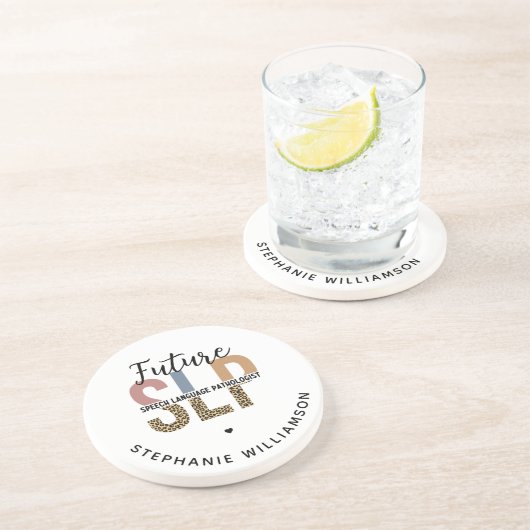 Custom Future SLP Speech Pathologe Leopard Print Getränkeuntersetzer (Seite)