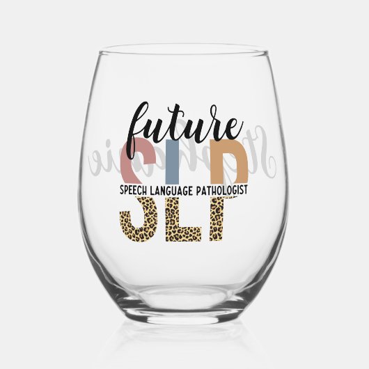 Custom Future SLP Speech Pathologe Leopard Print Weinglas Ohne Stiel (Vorderseite)