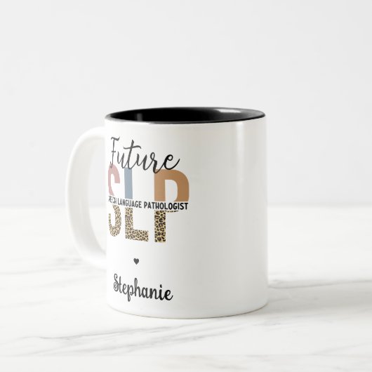 Custom Future SLP Speech Pathologe Leopard Print Zweifarbige Tasse (Vorderseite Links)