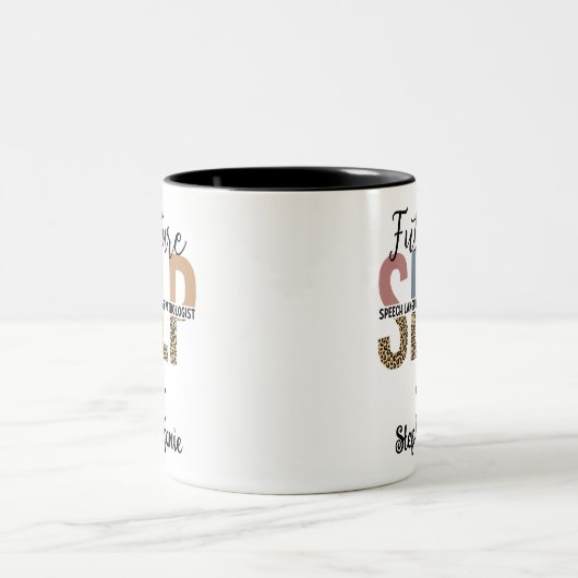 Custom Future SLP Speech Pathologe Leopard Print Zweifarbige Tasse (Mittel)