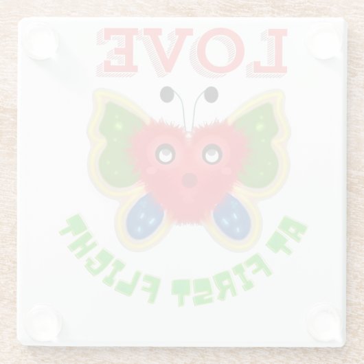 Custom Fuzzy Heart Butterfly Gift Glasuntersetzer (Rückseite)