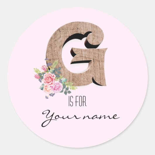 Custom G Name Floral Blumen Rosa Letter G Modern Runder Aufkleber (Vorderseite)