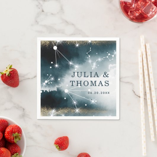 Custom Galaxy Blue Gold Stars Hochzeit Serviette (Beispiel)