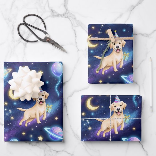 custom Galaxy Labrador Retriever birthday party Geschenkpapier Set (Vorderseite)