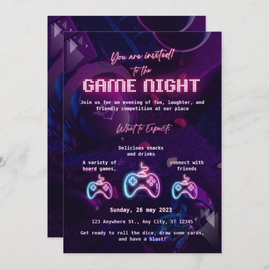 Custom Game Night Invitation Einladung (Vorne/Hinten)