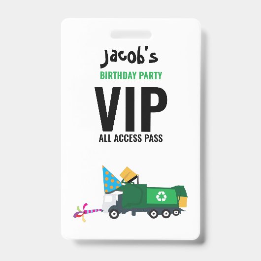 Custom Garbour Truck Birthday Party Pass Gefallen Ausweis (Vorderseite)