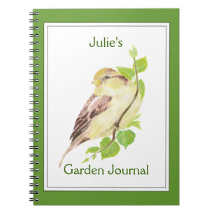 Custom, Garden Journal mit Watercolor Sparrow Notizblock