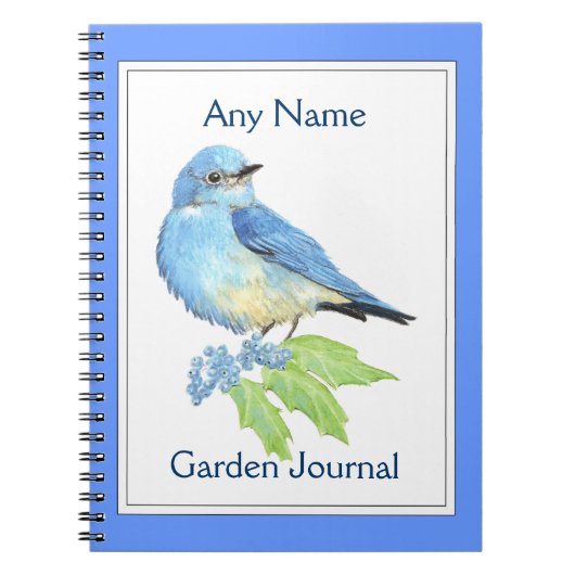 Custom Garden Journal Watercolor Blue Bird Notizblock (Vorderseite)