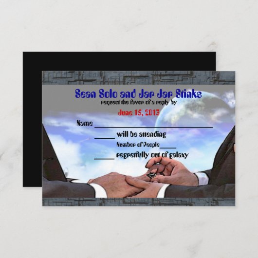 Custom Gay Sci Fi Commitment Zeremonie UAWG RSVP Karte (Vorne/Hinten)