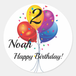 CUSTOM Geburtstagsaufkleber NAME & JAHRESballons Runder Aufkleber