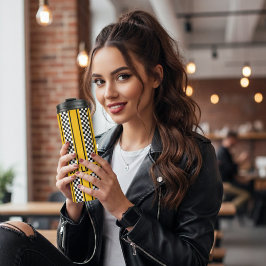 Custom Gelb und Black Race Sport Strip Thermosbecher