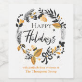 Custom | Gelber Schwarzer Kranz | Happy Holidays Weinetikett (Einzelnes Label)