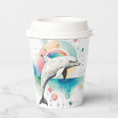Custom Geometric Dolphin Paper Cup mit Rainbow Ac Pappbecher (Rückseite)