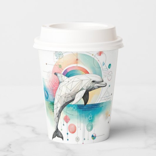 Custom Geometric Dolphin Paper Cup mit Rainbow Ac Pappbecher (Rückseite)