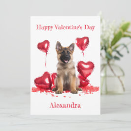 Custom German Shepherd Pup Heart Balloon Valentine Feiertagskarte
