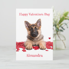 Custom German Shepherd Puppy on Hearts Valentine Feiertagskarte