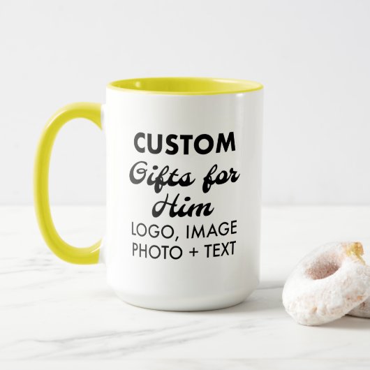 Custom Geschenke für Ihm Gelben Combo Tasse 15oz. (Mit Donut)
