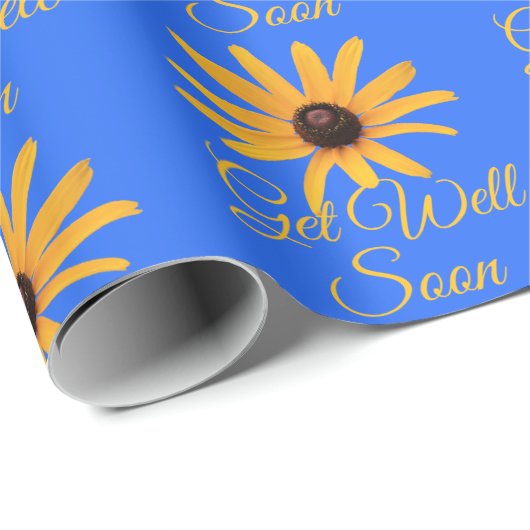 Custom Get well bald, Gelbe Blumen auf Royal Blue Geschenkpapier (Rolleneckpunkt)