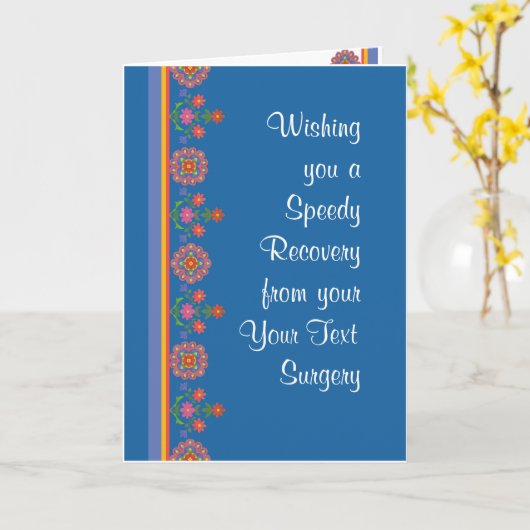 Custom Get Well from Operation Rangoli Border, Blu Karte (Gelbe Blume)