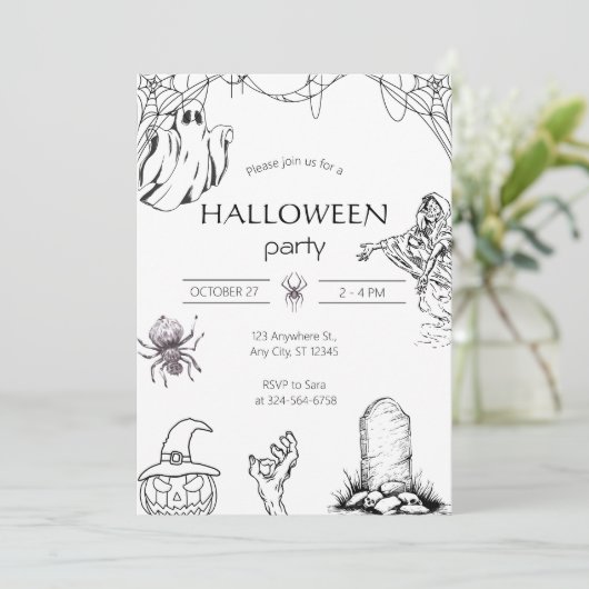 Custom Ghost, Skeleton & Pumpkin Einladung (Stehend Vorderseite)